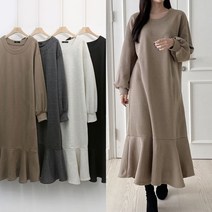 567스타일 겨울 기모 맨투맨 머메이드 롱원피스 밑단프릴 루즈핏 빅사이즈 맘룩