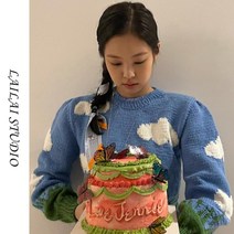 블랙핑크 제니 공항패션 구름 니트