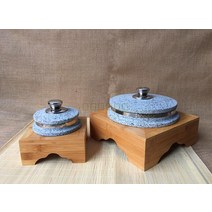 돌그릇 천연돌솥비빔밥 한국식 돌그릇 돌솥밥 뚝배기 돌솥 뚜껑달린 나무틀 돌접시, 20cm 대나무 거치대, 18cm 대나무 거치대
