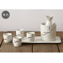 식주전자 도자기 일본술 가정용 식당 온주주전자 일본사케잔, T14-청색 술도구 7 세트