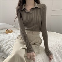 가을의 니트 셔츠 스키니 짧은 백업 셔츠