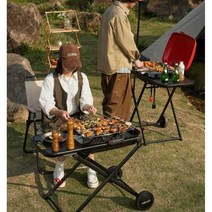 야외그릴 이동식 캠핑그릴 숯불그릴 직화, 레드