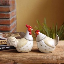 정원 꾸미기 마당 닭 세트 세라믹 시골 야외 실내 소품 장식 조각, 작은 2개 세트
