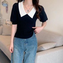 주디앤 타이니 퍼프 카라 반팔 니트