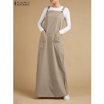 투비전스토어 멜빵청바지 ZANZEA 여름 스트랩 긴 오버올 드레스 여성 선드레스 파티 Sarafans 캐주얼 솔리드 맥시 멜빵 패션