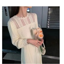 HONGKANG 여성복 디자인 스타일리쉬하게 허리를 여미고 날씬해 보이는 긴팔 레이스 원피스 긴팔 원피스