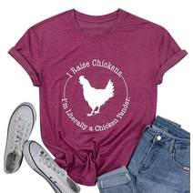 치킨 셔츠 여성용 I Raise Chickens 귀여운 엄마 티셔츠 애호가 티 농장 컨트리 캐주얼 반소매 상의 핑크 414715, X-Large, Pink