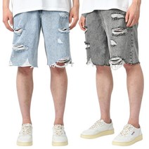 핫코드 남성용 국내생산 여름 버뮤다 오가닉 데님 찢청 하프 팬츠 청반바지 2컬러 4063