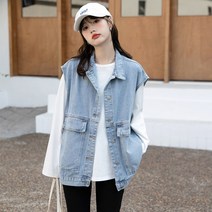 캐주얼 루즈핏 여름 40대 임수향 봄 빈티지 진청 레이스 플라워 데님 베스트 자켓 청 조끼