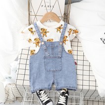 LZYJY 2022 Summer Toddler Boys Cute Clothes Sets Baby Girls Cartoon Short Sleeve T-shirt+ Denim Romp