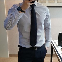세로 스트라이프 패턴 레귤러핏 세미 정장 긴팔 데일리 셔츠