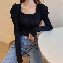 핫핑크니트 하늘색니트 블로썸 원숄더 니트 빈티지 퍼프 긴 소매 스퀘어 칼라 스웨터