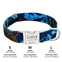 사용자 정의 나일론 개 목걸이 패션 인쇄 강아지 애완 동물 고리 새겨진 이름 작은 중형 Pug, 11 011 Blue_03 L