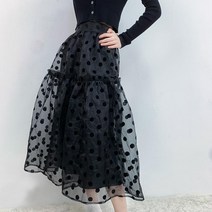샤스커트 발레리나 레이스 롱 캉캉 댄스복 스커트 블랙 도트 땡땡이 Q37