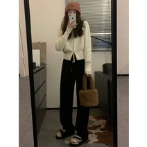여성용 가을 A4 허리 슬리밍 짧은 후드 더블 지퍼 한국 시리즈 핑크 니트 스웨터 카디건 코트 탑, 03 Cream White_04 l