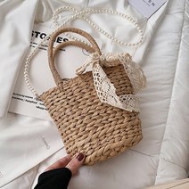 연이랜드 진주 포인트 리본 라탄백