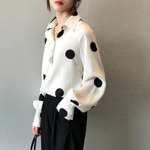 도트 땡땡이 복고풍 카라 쉬폰 셔츠 여성 블라우스 3023