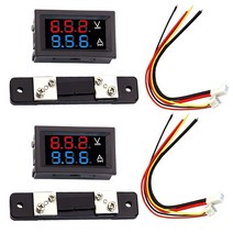 CenryKay 2팩 DC 디지털 볼트 앰프 전압계 전류계 4.5-100V/50A 듀얼 LED 암페어 미터 테스터 패널 50A/75mV 션트 포함(레드 및 블루), 상세내용표시
