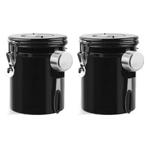 엘빈스 배기 밸브 스테인리스 스틸 밀봉 스푼 포함 커피보관용기 1.5L, 2개, 블랙