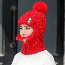 명품 겨울 자전거 모자 양모 니트 모자 스키 세트 바람막이 겨울 야외 두꺼운 샴페인 스카프 칼라 따뜻한, 06 Style 1 Red