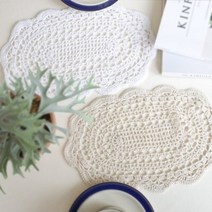 오벌 레이스 크로쉐 핸드메이드 수제 코튼100프로 소품, 옵션선택, 화이트