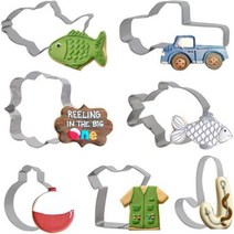 CHEEREVEAL 사라 낚시 쿠키 커터 세트 스테인레스 스틸 금형 스포츠 저지 물고기 테마 파티 용품 베이킹 도구, set 1