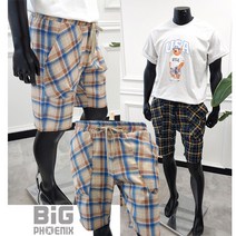 빅피닉스 남자 빅사이즈 여름 체크 빅포켓 5부 코튼 스판 밴딩 반바지 커플반바지(2color)