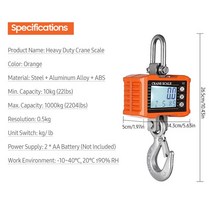 Digital Hanging Scale 1000kg/ 2204lbs Crane Backlight Industrial Hook Unit Change/ Data Hold/ Tare f, 01 Orange