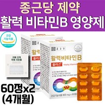 종근당 수용성 비타민B 콤플렉스 복합 영양제 4개월 활성 에너지 비티민비 엽산 판토텐산 나이아신 비오틴 알약통 사은품 증정, 60정, 2개, 60정