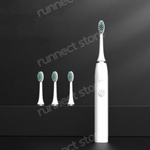 초음파 자동 진동기 화이트닝 전동 칫솔 성인용 IPX7 방수 3 브러시 헤드 배터리 유형, [01] White