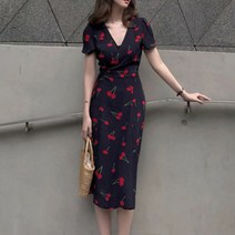 브이넥 여성 비치패션 여름 시원한 원피스 땡땡이무늬데이트복장 루즈핏롱 캐주얼 나들이패션 홈-735056NH