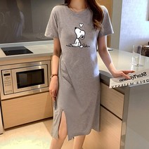 스타일아유 여성 반팔 롱 원피스 오버핏 라운드 스누피 도안 프린트 원피스