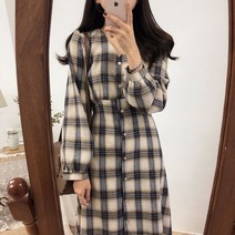 메이비굿 여성원피스 데일리룩 브이넥 체크롱원피스