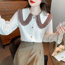 봄 궁중풍 빈티지 빅 터틀넥 셔츠 여 디자인 소몰 긴팔 셔츠 상의