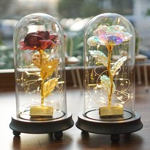 (무료각인) 이색적인 기념일선물 홀로그램 장미 유리돔 황동스텐드 무드등 결혼 고백 집들이 여자친구 남자친구 꽃선물, 블랙