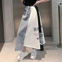 겨울랩스커트 올미니 레더 체크 롱 봄과 가을 화이트 데님 스커트 하프 여성 모피 힐 랩 중간 길이 한 단계 데님 하라주쿠 진 스커트