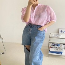 브이와이 VY 여자 단추 반팔 차이나카라 블라우스