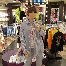 더데이걸 주니어여아 믹스 스트라이프 롱남방 긴기장남방 레깅스와코디