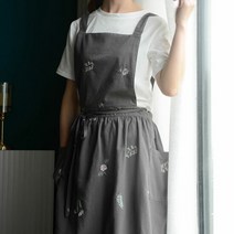 예쁜 어린이집 무지 방수 자수 앞치마 보육교사, 색상:블랙 나뭇잎, 단품
