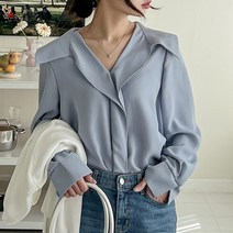 로로텐 러플 브이넥 카라 블라우스 빅사이즈