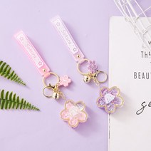 토끼 벚꽃 사쿠라 스팽글 키링 열쇠고리 키홀더, 라일락