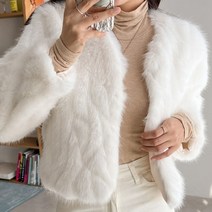 여자 겨울 노카라 에코 밍크 퍼 브이넥 숏 자켓 핏이예쁜 크롭 재킷 아우터 모임룩 하객룩 오피스룩