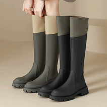 카밀 소가죽 매트 배색 롱부츠 6cm