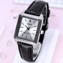 카시오 클래식 사각 스퀘어 미네랄 글라스 여성 가죽 시계 007 화이트E1