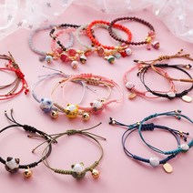 패션 팔찌 다채로운 핸드 니트 카와이 세라믹 럭키 고양이 참 로프 팔찌 술 비즈 여성용 일본식 패션 쥬얼리