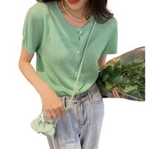 데이홀릭 심플 슬림핏 골지 반팔가디건
