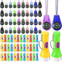 80피스 아동용 나침반 미니 생존 및 손전등 키체인 멀티컬러 하이킹 포켓 소형 액체 충전 비상 캠핑 파티 선물