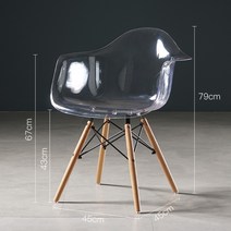 팔걸이 없는 북유럽 투명 의자 플라스틱 아크릴 크리스탈 의자 자취방 원룸 스튜디오 체어, 투명+원목색 우드(손잡이 있음)