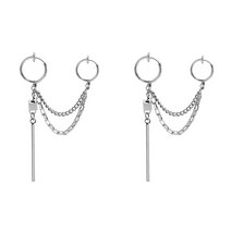 이츠굿텐 체인 롱 드롭 남성 귀걸이 귀찌 피어싱 남녀공용 유광 실버 earring