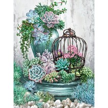 올레보 액자 캔버스형보석십자수 Diy세트 라운드 비즈 핫 제품 30 X 40 cm, 1세트, G1046.올레보 즙이 많은 식물 30*40CM